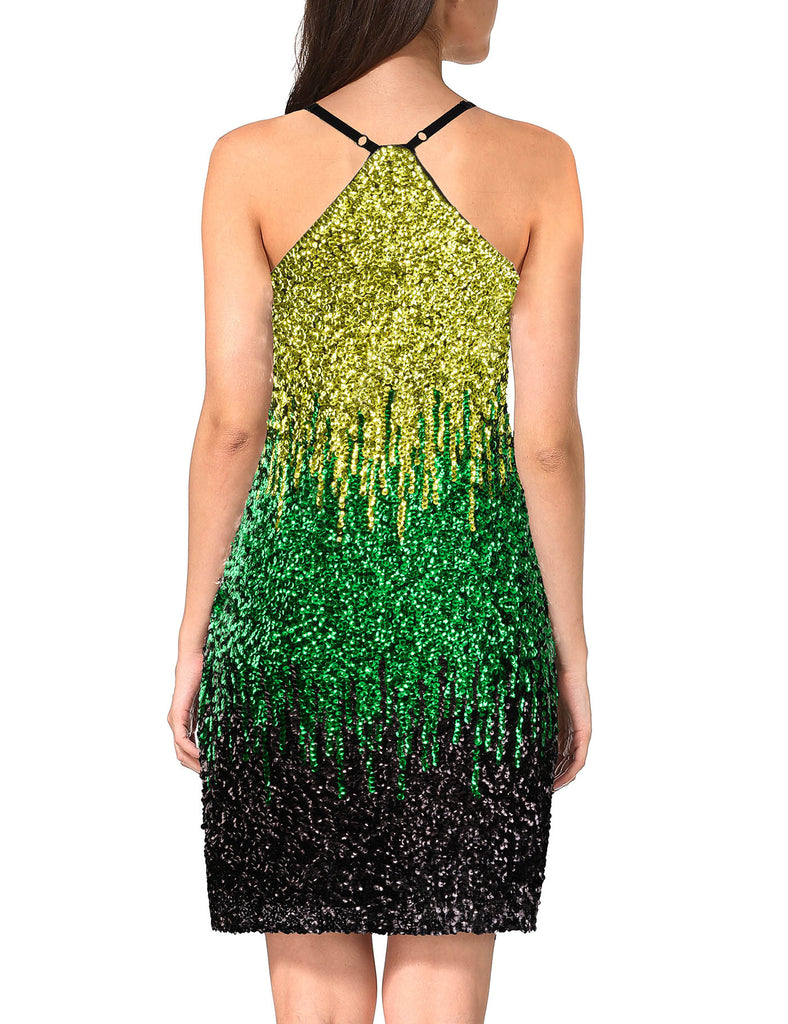 glitter-sequin-dress-for-women-party-spaghetti-strap-green-back