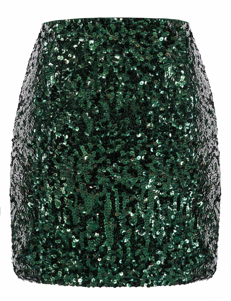 glitter-sequin-skirt-party-night-out-dark-green-back
