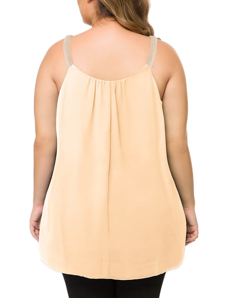 plus-size-tops-for-women-pleated-tank-cami-beige-back