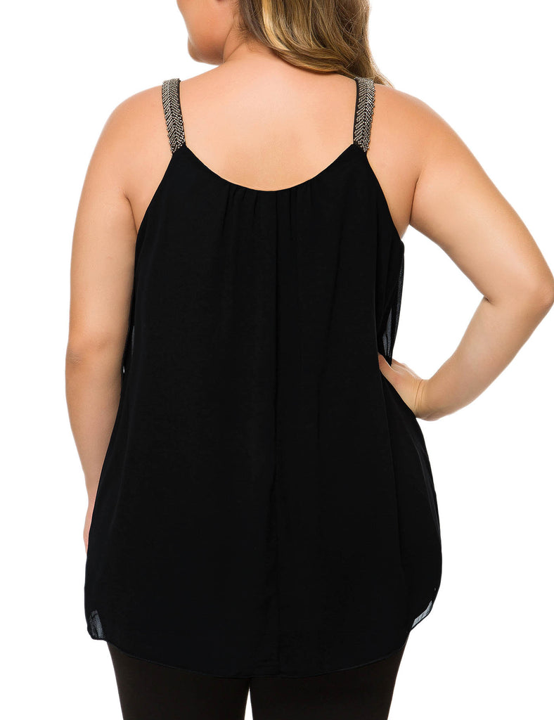 plus-size-tops-for-women-pleated-tank-cami-black-back