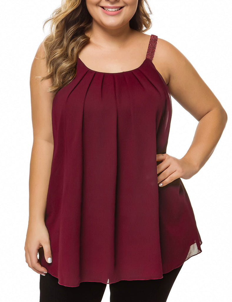 plus-size-tops-for-women-pleated-tank-cami-burgundy