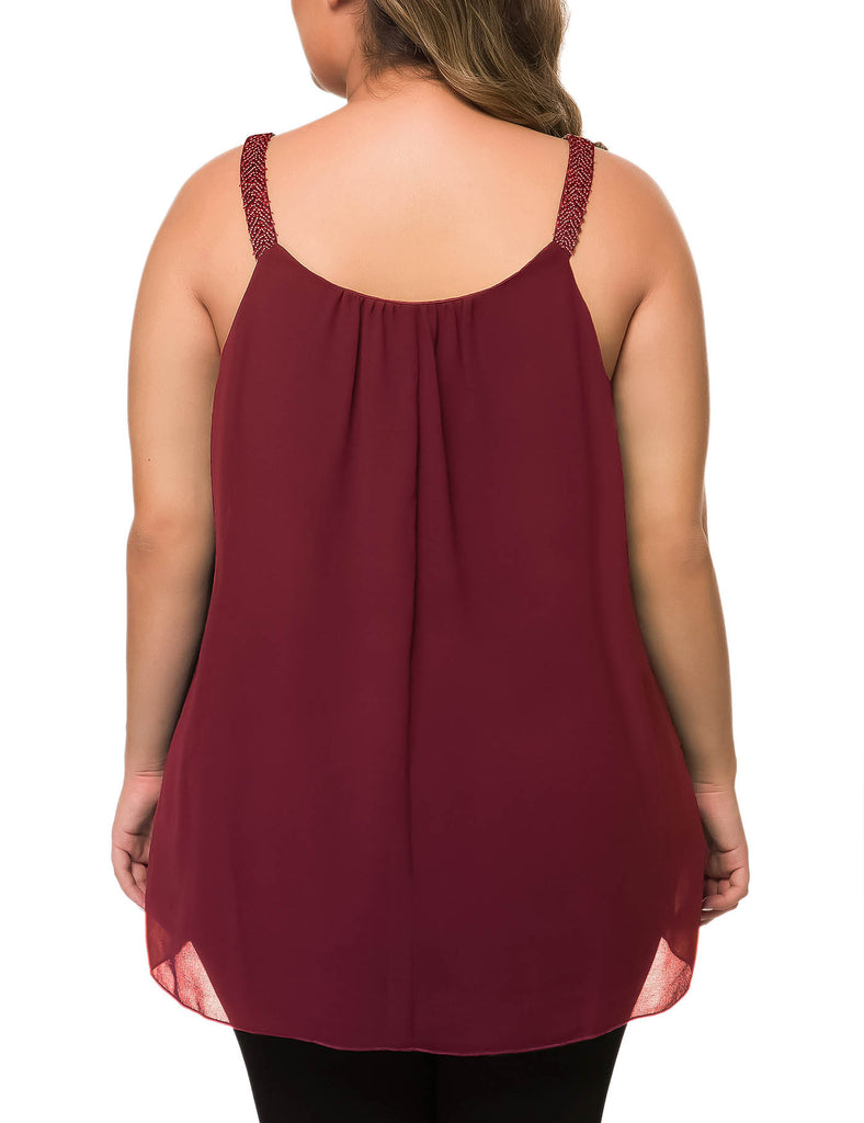 plus-size-tops-for-women-pleated-tank-cami-burgundy-back