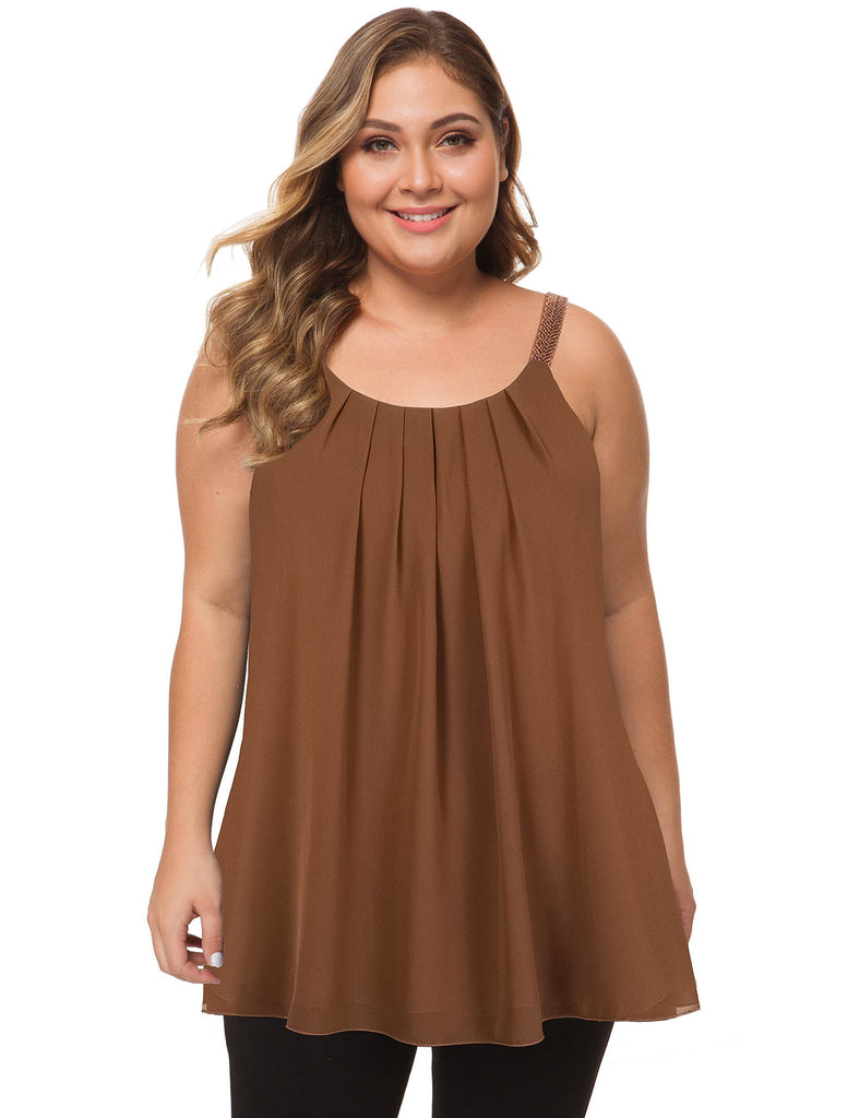plus-size-tops-for-women-pleated-tank-cami-coffee