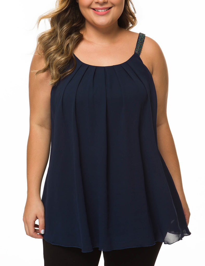 plus-size-tops-for-women-pleated-tank-cami-dark-blue