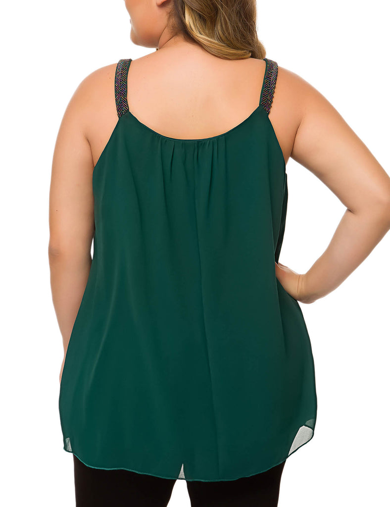 plus-size-tops-for-women-pleated-tank-cami-dark-green-back