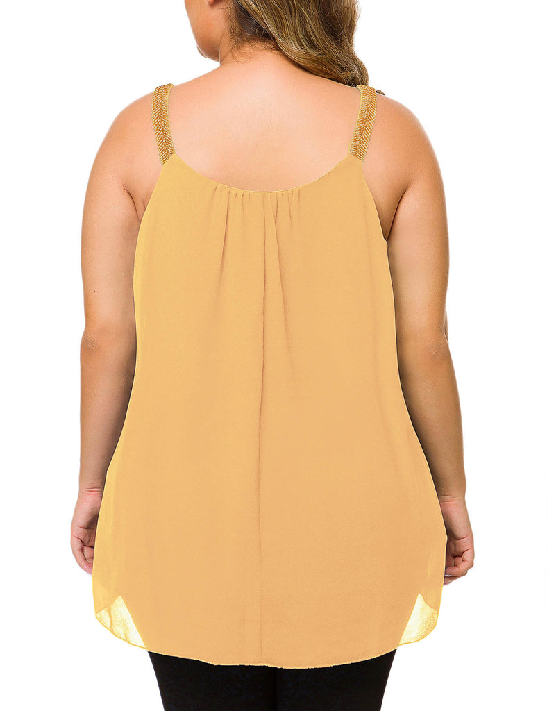 plus-size-tops-for-women-pleated-tank-cami-gold-yellow-back