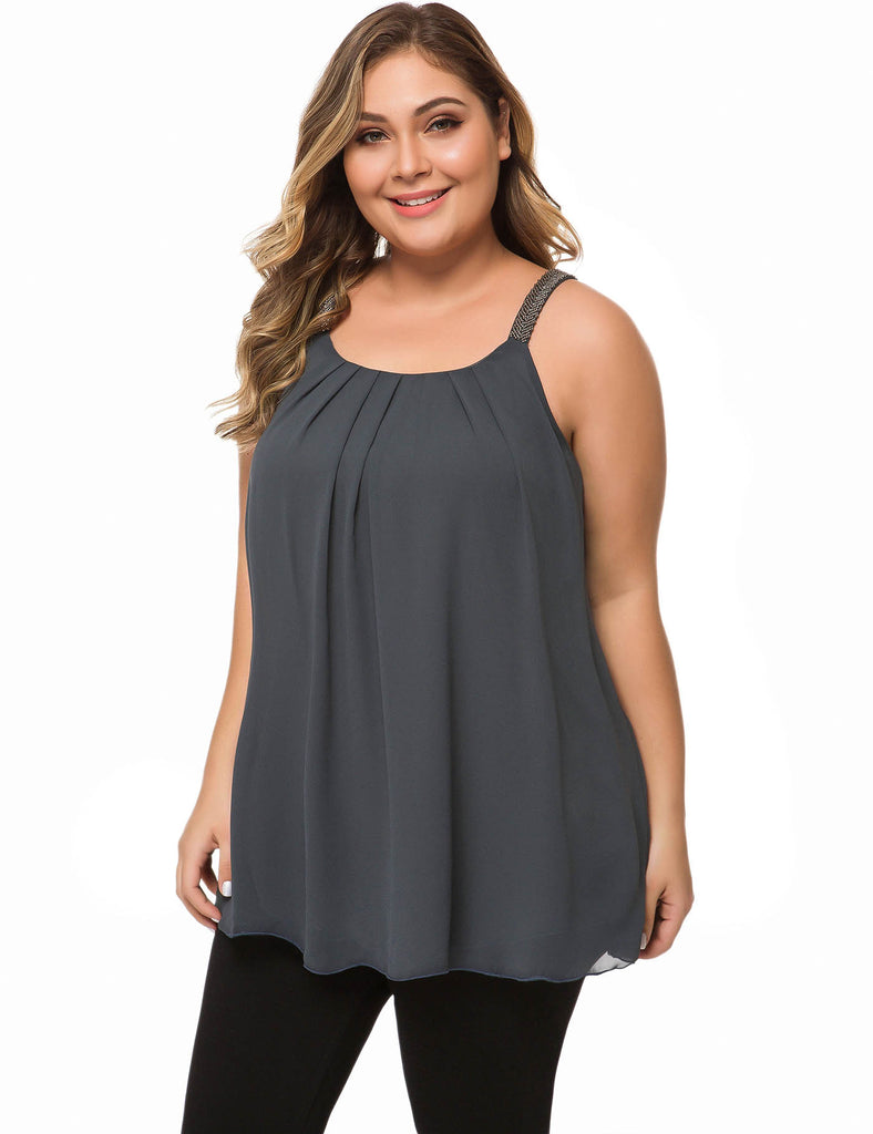 plus-size-tops-for-women-pleated-tank-cami-gray