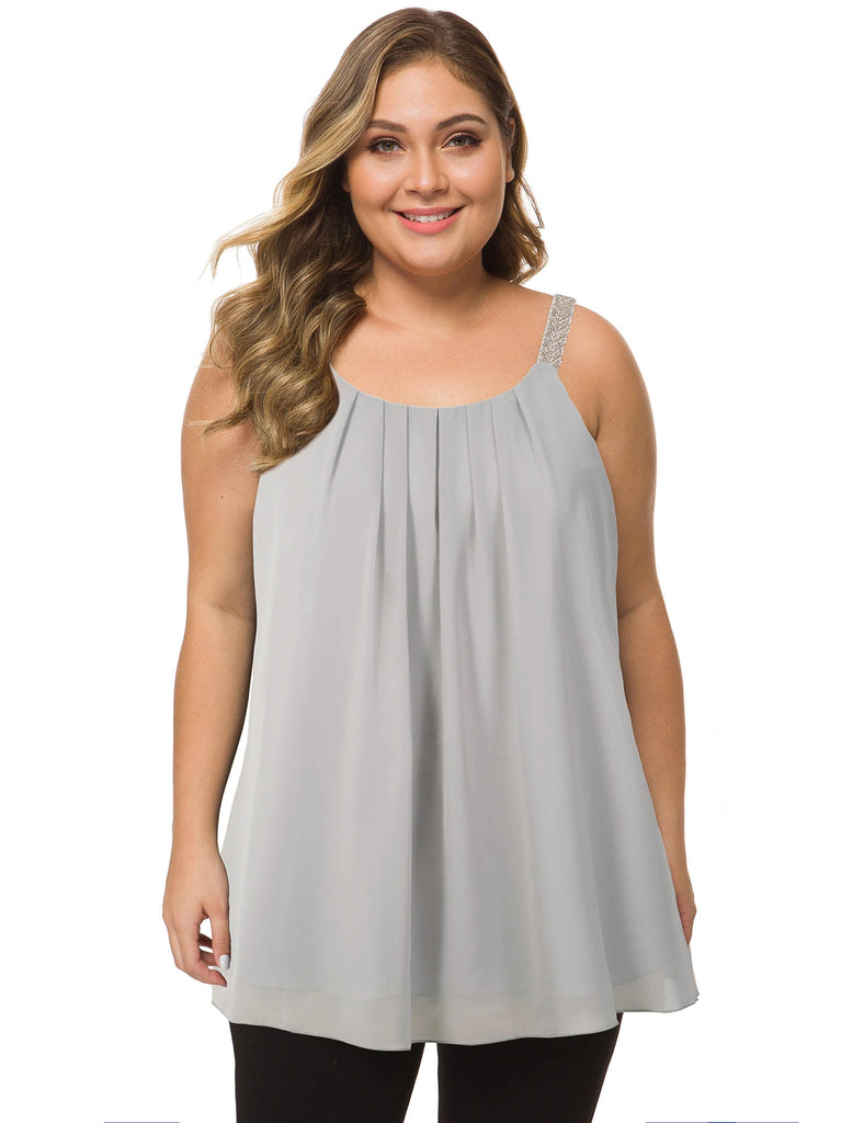 plus-size-tops-for-women-pleated-tank-cami-light-gray