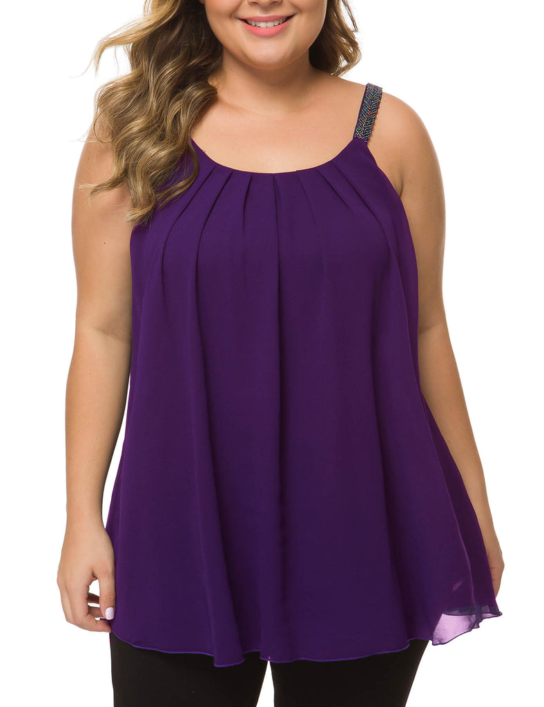 plus-size-tops-for-women-pleated-tank-cami-purple