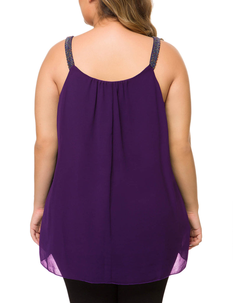 plus-size-tops-for-women-pleated-tank-cami-purple-back