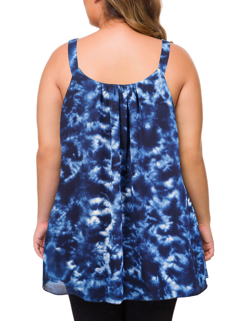 plus-size-tops-for-women-pleated-tank-cami-tie-dye-blue-back