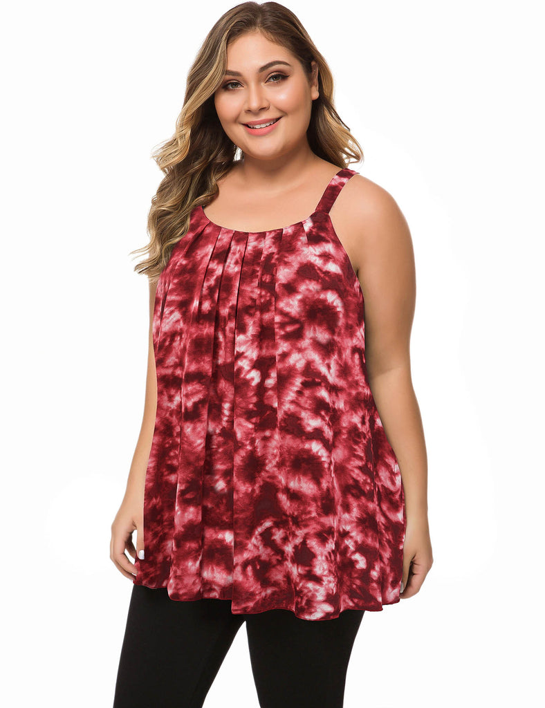 plus-size-tops-for-women-pleated-tank-cami-tie-dye-burgundy