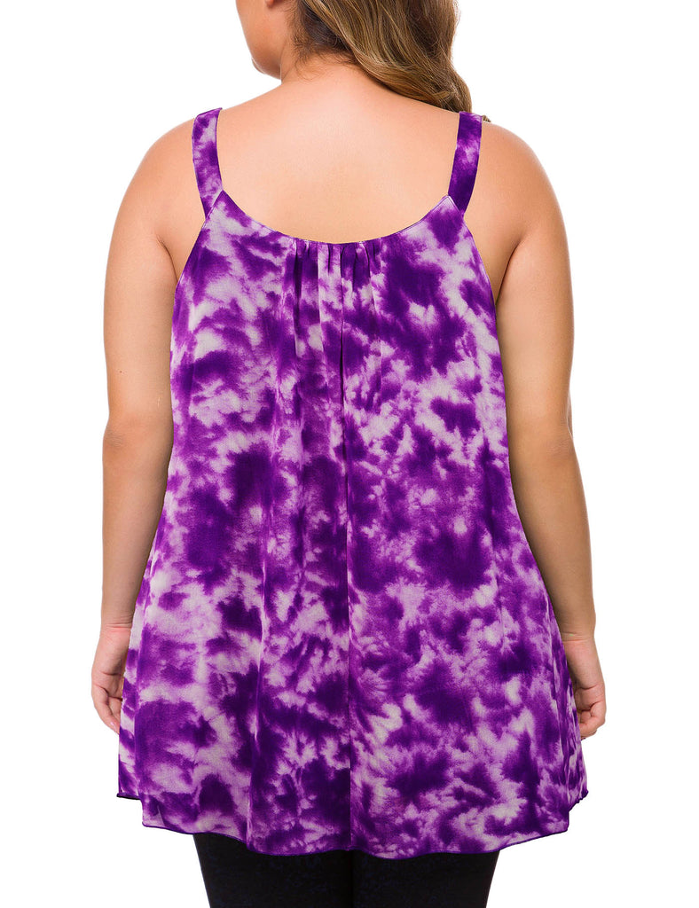plus-size-tops-for-women-pleated-tank-cami-tie-dye-purple-back