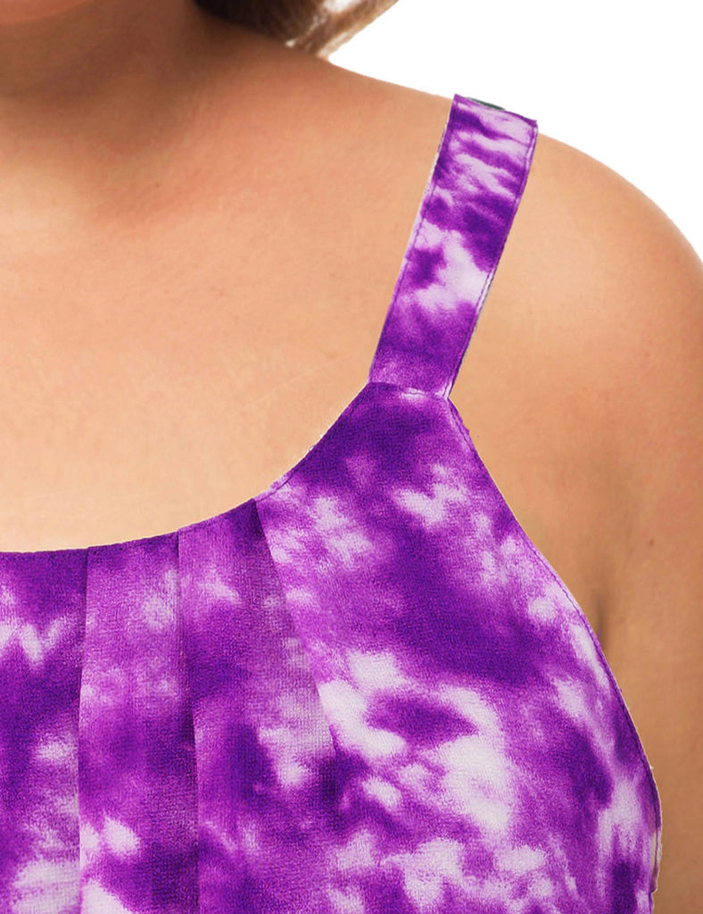 plus-size-tops-for-women-pleated-tank-cami-tie-dye-purple-detail