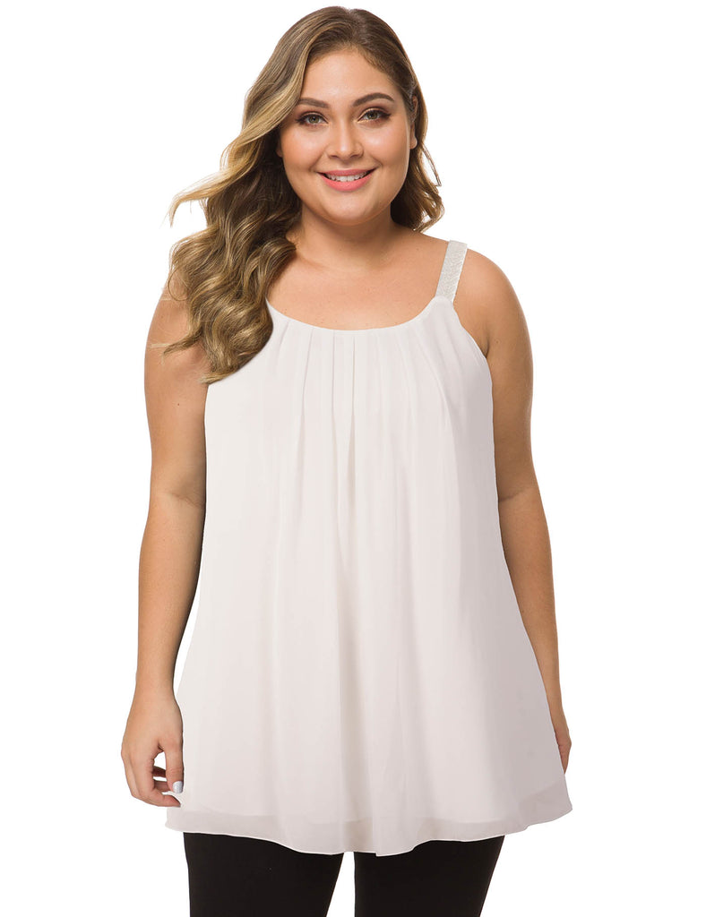 plus-size-tops-for-women-pleated-tank-cami-white