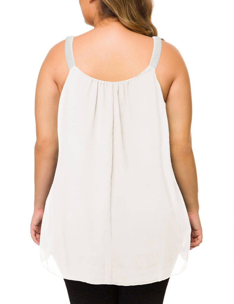 plus-size-tops-for-women-pleated-tank-cami-white-back